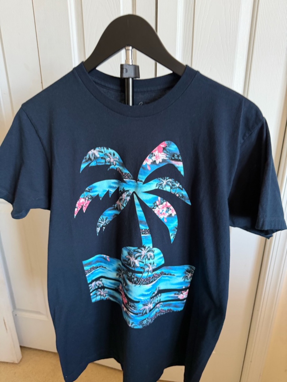 Awesome Sauce Men's Short Sleeve Graphic Tee - Navy Blue Palm Design
